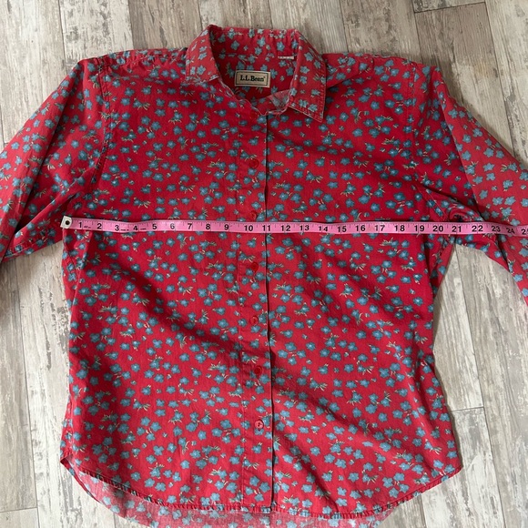 L.L. Bean Red and Blue Floral Button Down Shirt - Picture 7 of 9